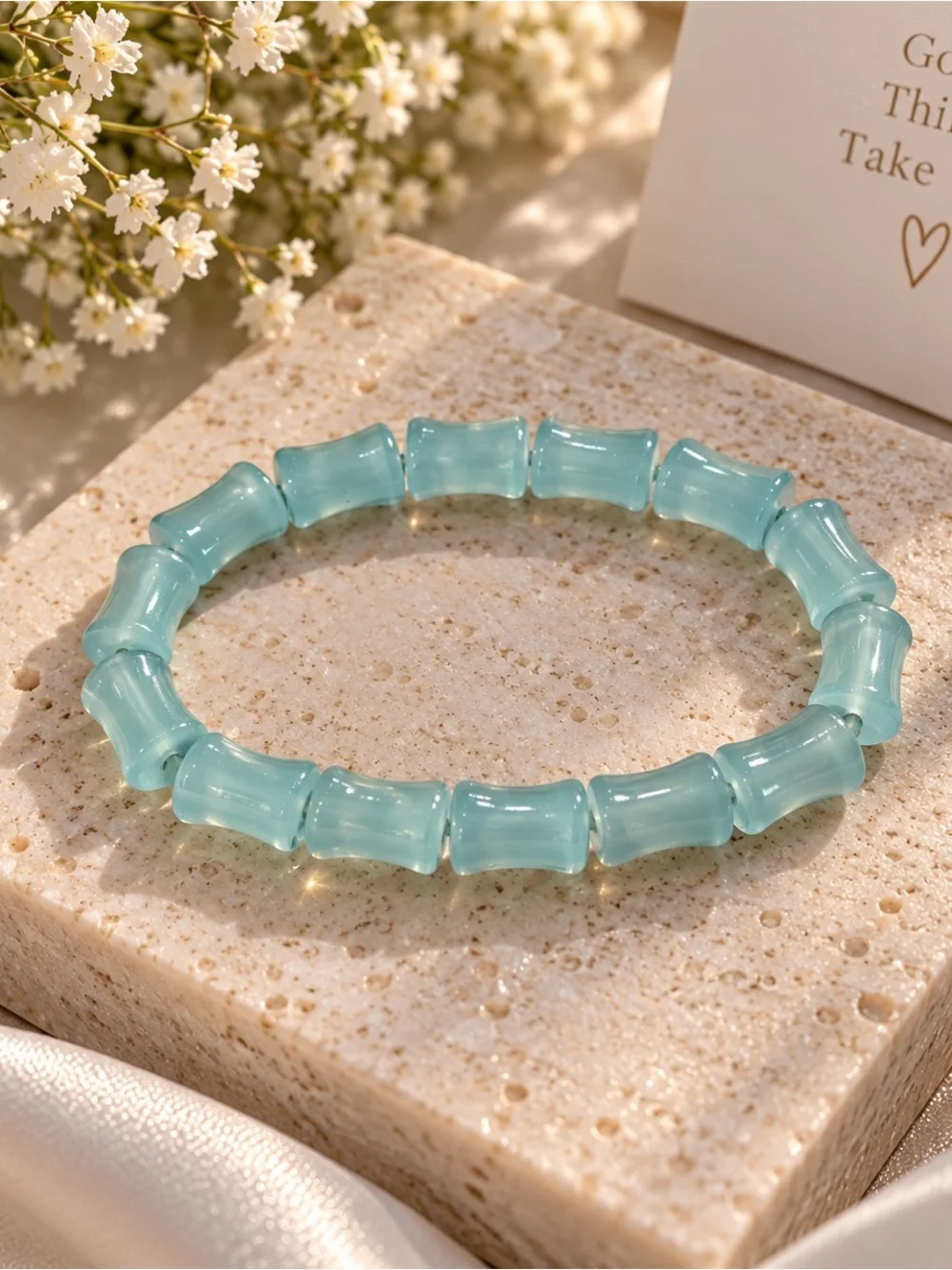 Seafoam Blue Beaded Stretch Bracelet - Women Jewelry